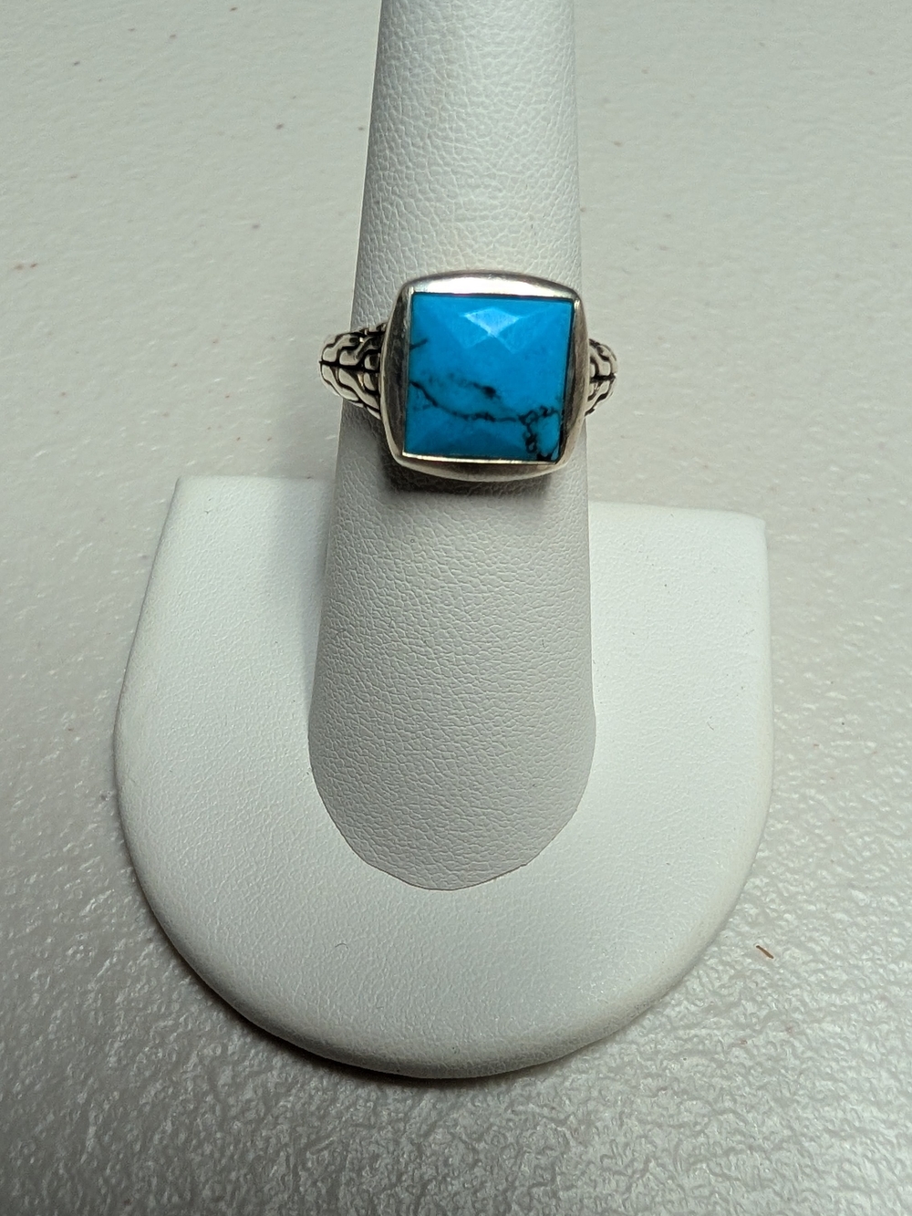 John Hardy Silver Ring with Square Turquoise Stone